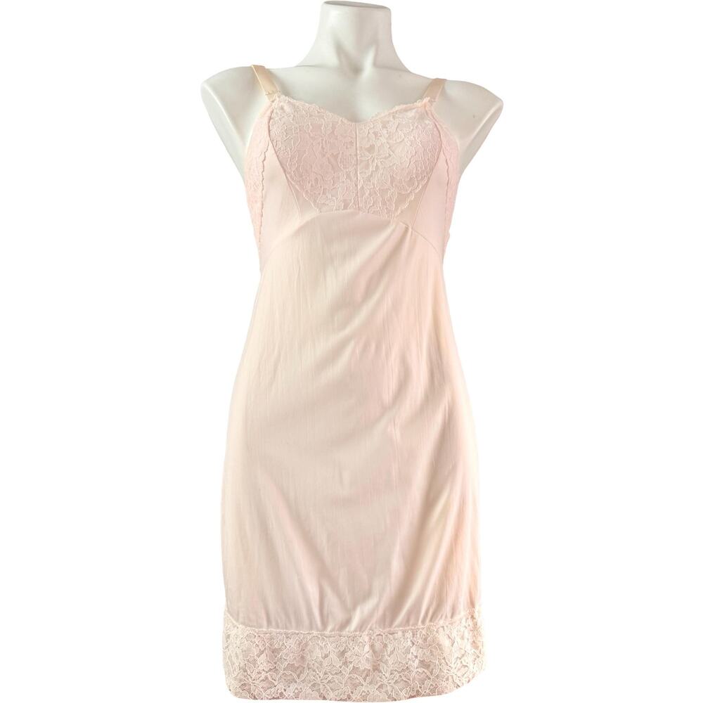 Vintage 1960s Pinehurst Slip | Blush Pink Lace Bodice Keyhole Hem Sz 32 Short - Picture 8 of 12